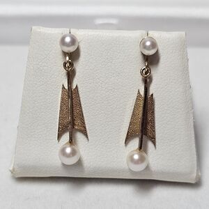 10k Gold Art Deco Pearl Drop Earrings